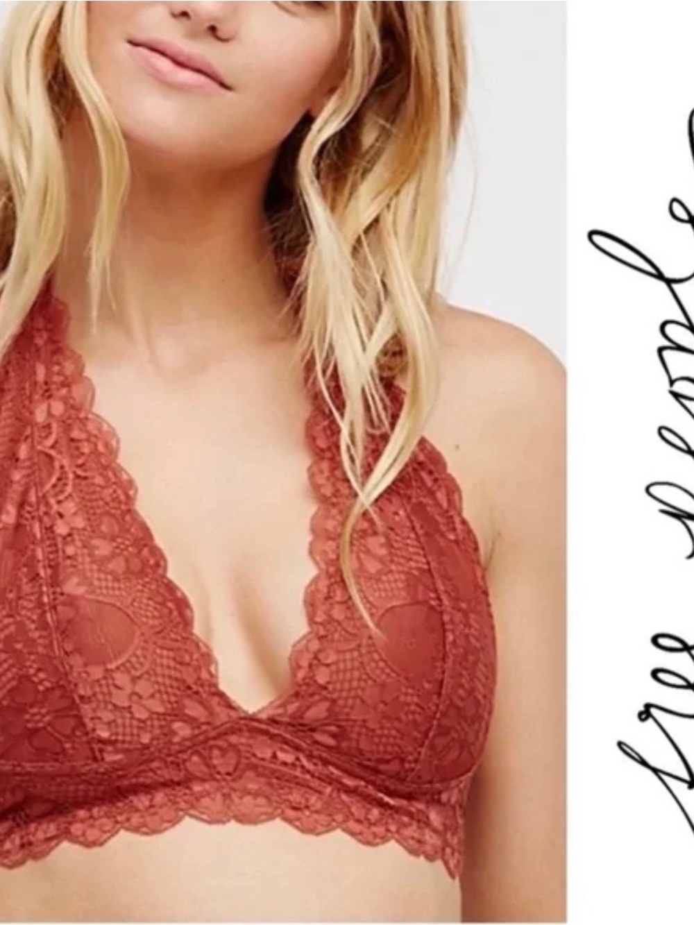 Free People Lace Halter Bralette in Rusty Copper